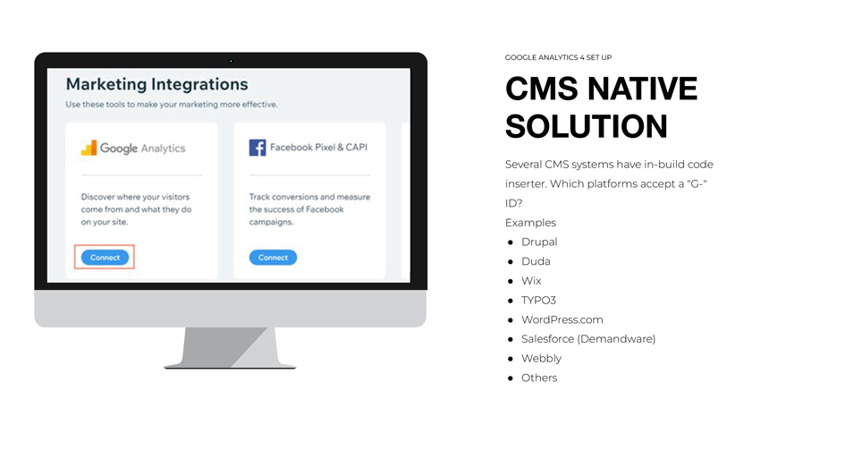 Google Analytics 4 set up using CMS native solution.