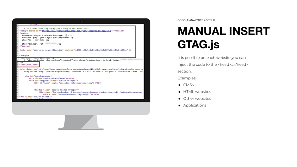 Setup using manual insert of gtag.js code.