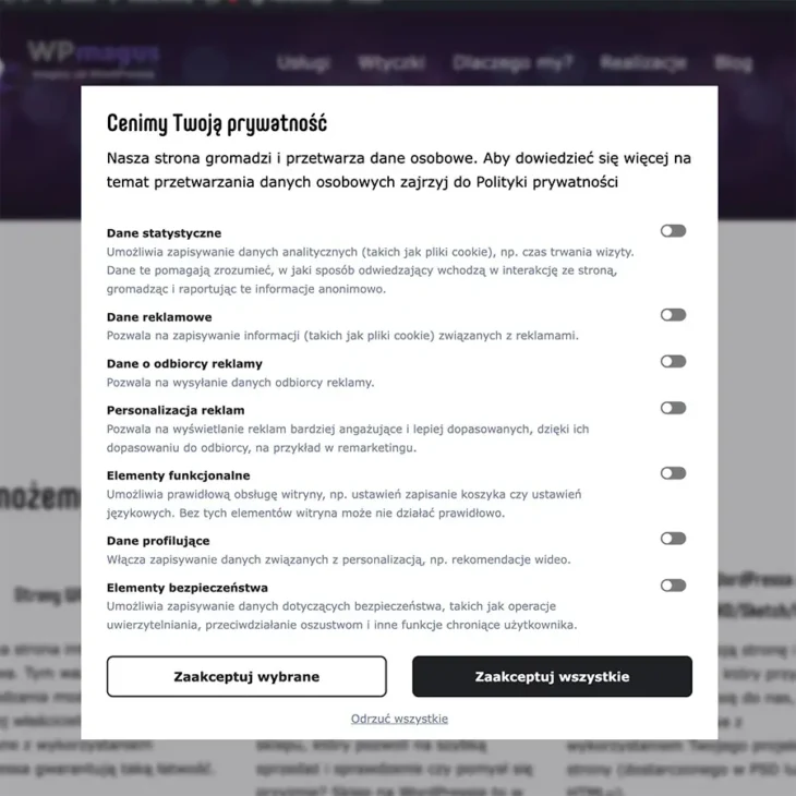 Plugin interface – Pop-up with options and buttons