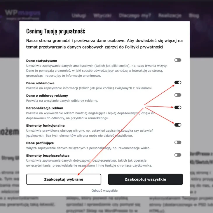 Plugin interface – Pop-up with options and buttons